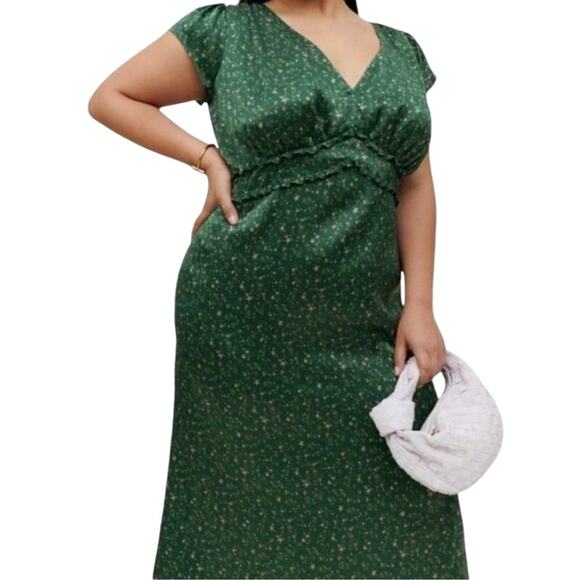 NWT Reformation Kaye Silk Dress Maxi Coriander Fairy Green Floral Sz 22 Babydoll - Picture 2 of 16
